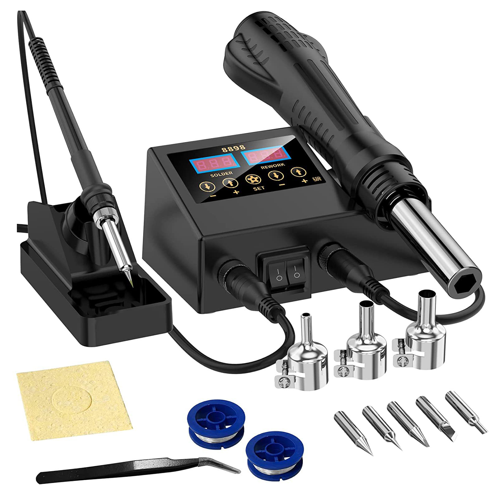 DQQKMM Soldering Iron Station, 2-in-1 Soldering Station Kit, Digital Soldering Station