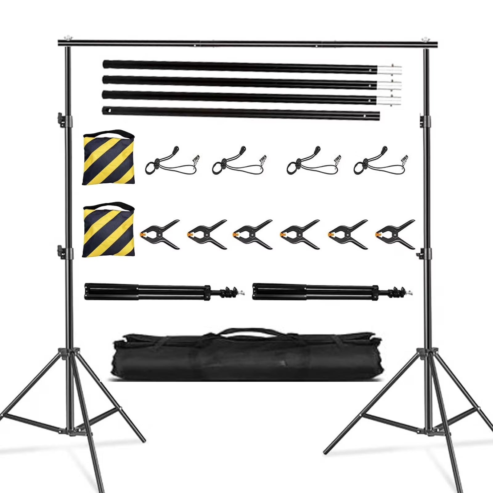 DQQKMM 10×8.5ft Backdrop Stand Kit,Adjustable Photography Studio Backdrop, 4 Crossbars, 6 Spring Clamps, 4 Backdrop Clips, 2 Sandbags and Carrying Bag for Studio Photography & Party Ceremony(2.6mX3m)