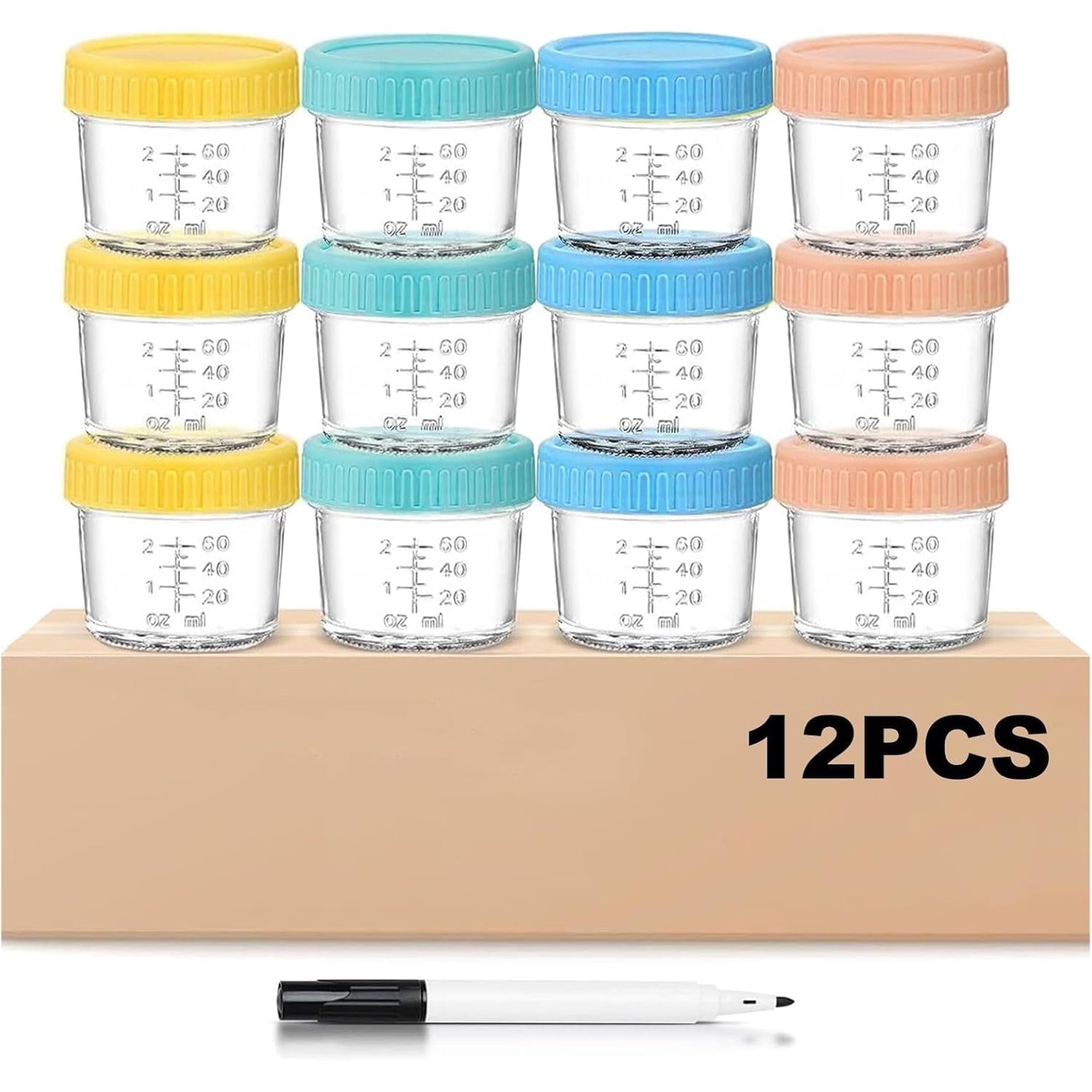 DQQKMM 12 Pack Glass Baby Food Storage Containers, 4oz Baby Food Jars with Airtight Lids, Small Containers Freezer Storage with Airtight Lids Leak Proof for Baby Food