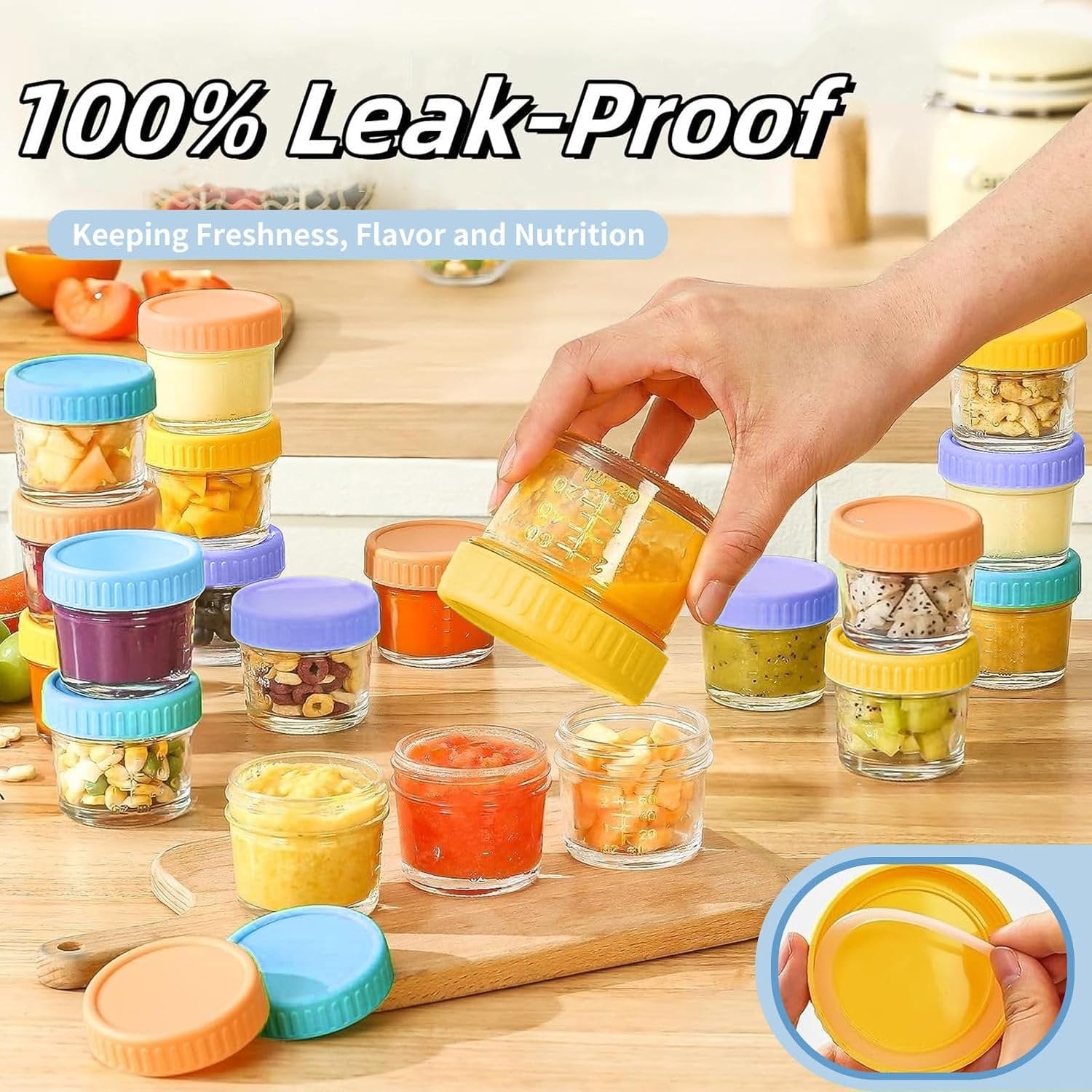 DQQKMM 20 Pack Glass Baby Food Storage Containers, 4oz/120ml Glass Baby Food Jars with Airtight Lids, Small Containers Freezer Storage with Airtight Lids Leak Proof for Baby Food