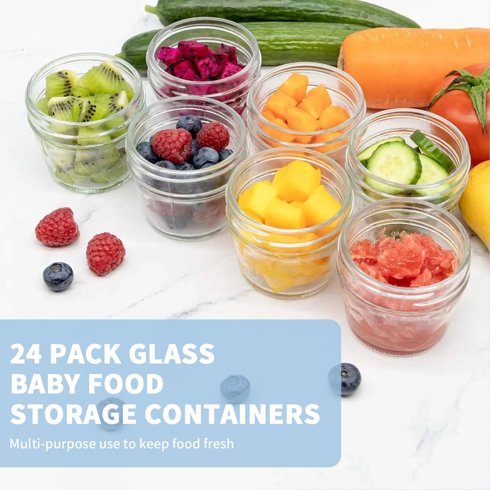 DQQKMM 24 Pack Glass Baby Food Storage Containers, 4oz Baby Food Jars with Airtight Lids, Small Containers Freezer Storage with Airtight Lids Leak Proof for Baby Food