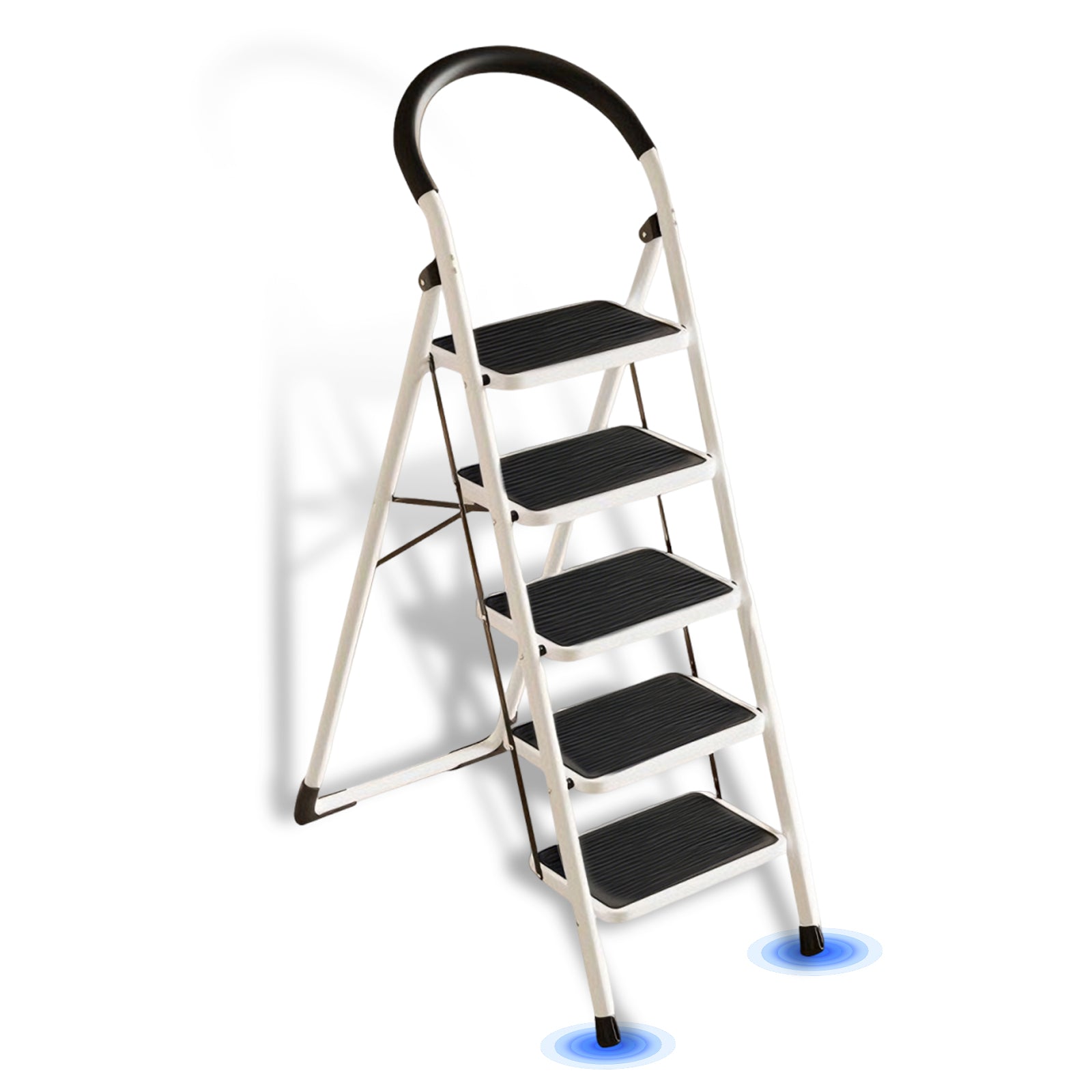 DQQKMM 5 Step Ladder, Folding Step Stool With Extra Wide Anti-Slip Pedal 330 Lbs Capacity (White)