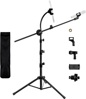 DQQKMM Tripod Mic Stand, 2-in-1 Adjustable Floor Stand with Boom Arm, Dual-Use Holder with Bag for Singing Studio
