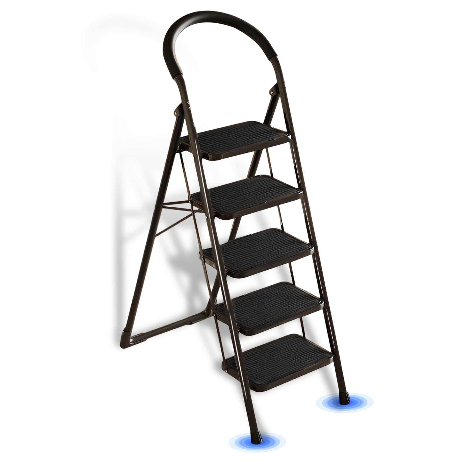 DQQKMM 5 Step Ladder, Folding Step Stool With Extra Wide Anti-Slip Pedal 330 Lbs Capacity (Black)