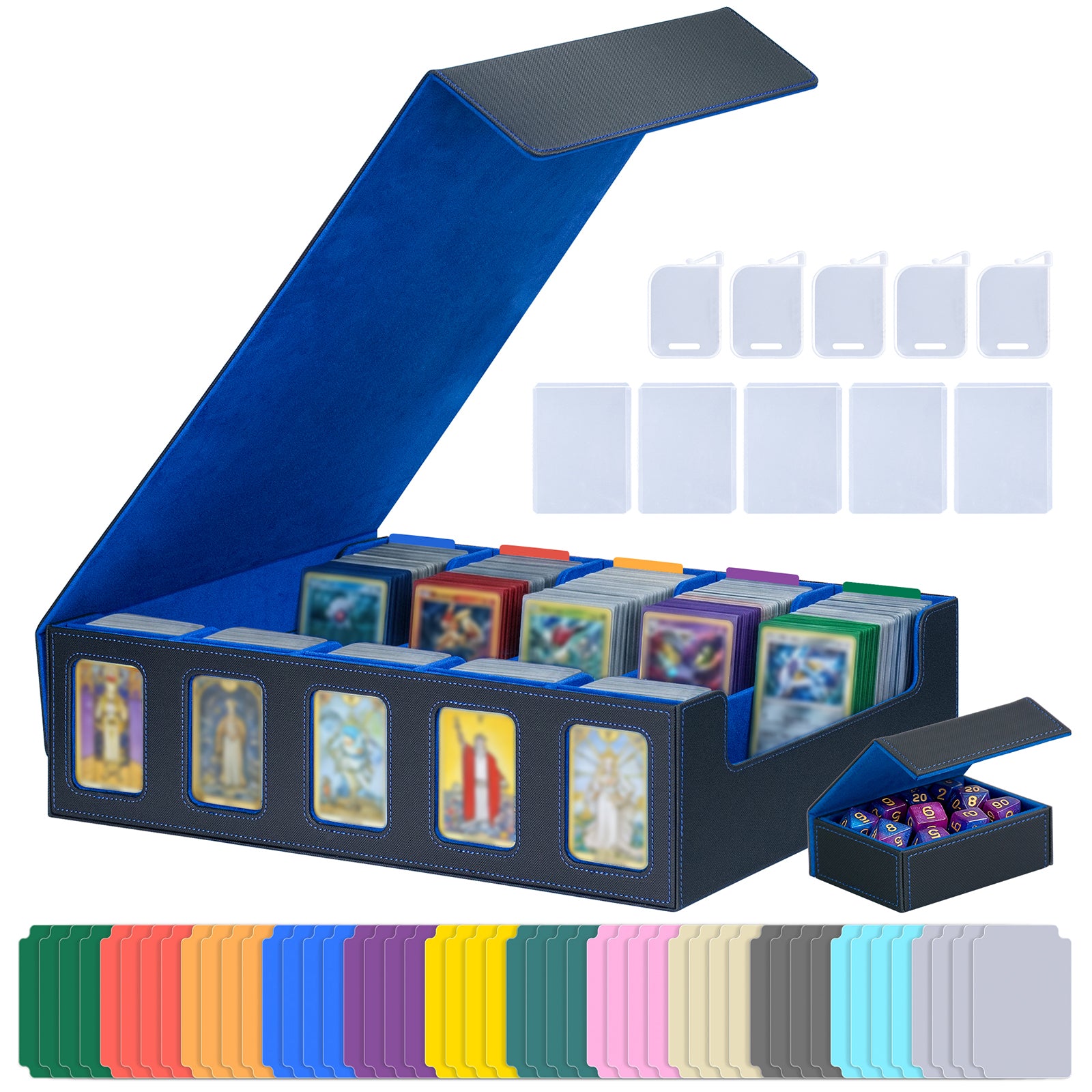 DQQKMM Trading Card Storage Box, 3900+ Deck Box with Commander Display, Organizer for MTG TCG Sports Cards, Includes Dice Tray, Dividers & Top Loaders