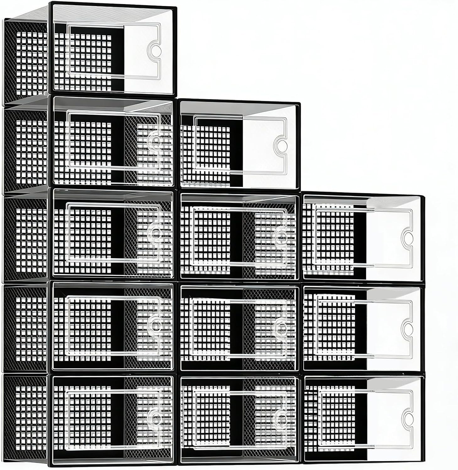 DQQKMM 12-Pack XL Shoe Storage Box, Clear Shoe box Plastic Stackable Shoe Organizer for Closet, Space Saving Foldable Shoe Rack Sneaker Container Bin Holder(black)