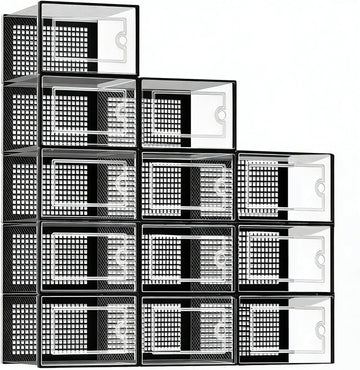 DQQKMM 12-Pack XL Shoe Storage Box, Clear Shoe box Plastic Stackable Shoe Organizer for Closet, Space Saving Foldable Shoe Rack Sneaker Container Bin Holder(black)