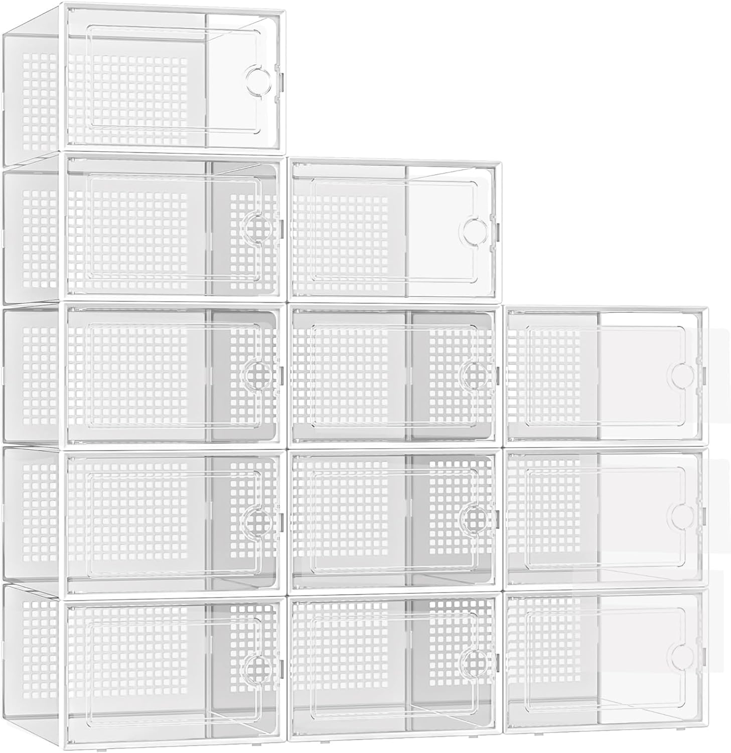 DQQKMM 12-Pack XXL Shoe Storage Box, Clear Shoe box Plastic Stackable Shoe Organizer for Closet, Space Saving Foldable Shoe Rack Sneaker Container Bin Holder(white)