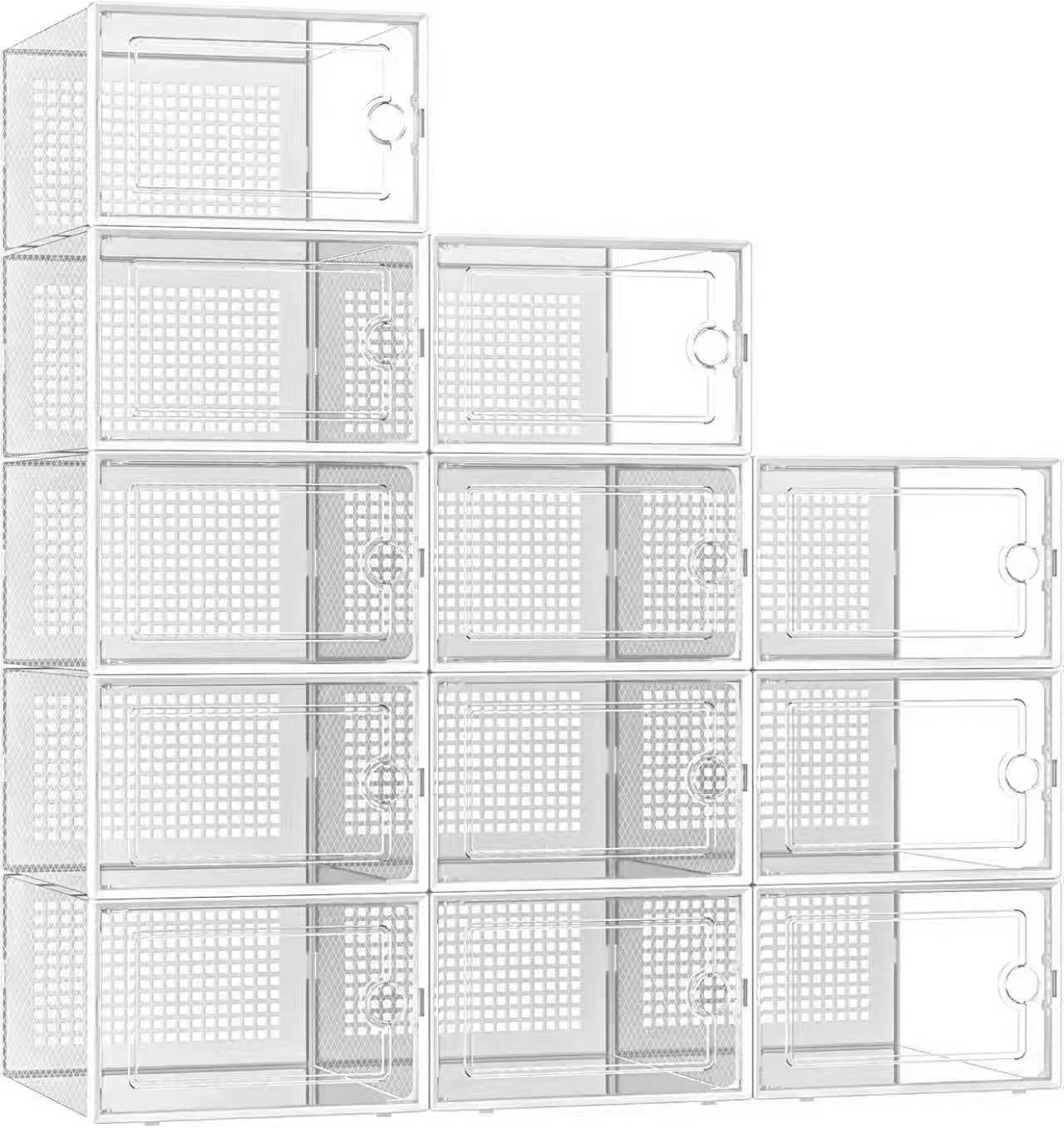 DQQKMM 12-Pack XL Shoe Storage Box, Clear Shoe box Plastic Stackable Shoe Organizer for Closet, Space Saving Foldable Shoe Rack Sneaker Container Bin Holder(white)