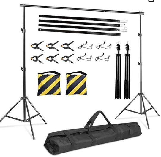 10×8.5ft Backdrop Stand Kit,Adjustable Photography Studio Backdrop, 4 Crossbars, 6 Spring Clamps, 4 Backdrop Clips, 2 Sandbags and Carrying Bag for Studio Photography & Party Ceremony(2.6mX3m)