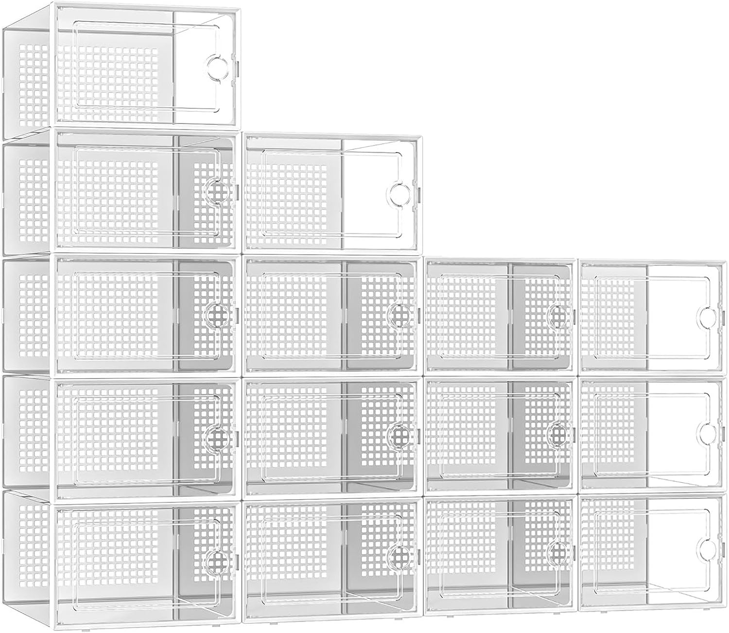 DQQKMM 15-Pack XXL Shoe Storage Box, Clear Shoe box Plastic Stackable Shoe Organizer for Closet, Space Saving Foldable Shoe Rack Sneaker Container Bin Holder(white)