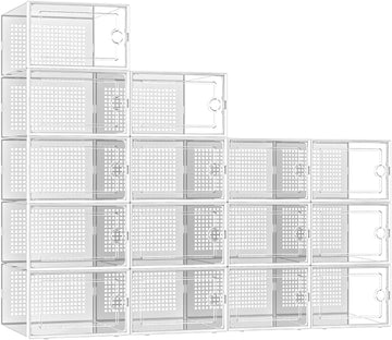 DQQKMM 15-Pack XXL Shoe Storage Box, Clear Shoe box Plastic Stackable Shoe Organizer for Closet, Space Saving Foldable Shoe Rack Sneaker Container Bin Holder(white)