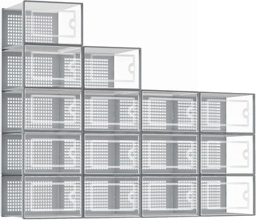DQQKMM 15-Pack XXL Shoe Storage Box, Clear Shoe box Plastic Stackable Shoe Organizer for Closet, Space Saving Foldable Shoe Rack Sneaker Container Bin Holder(gray)
