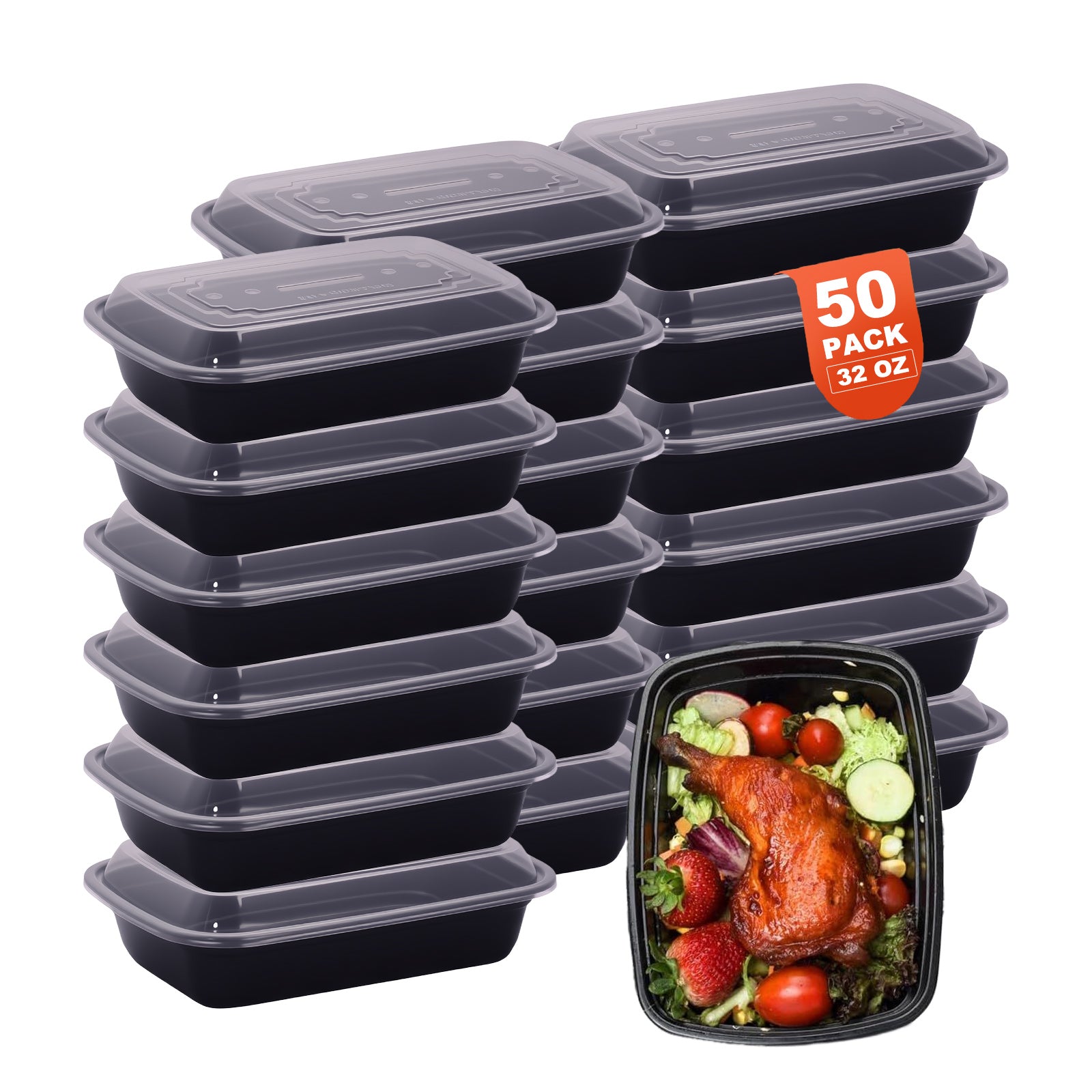DQQKMM 100 Packs Black meal prep containers reusable,food containers with lids,to go container(32 oz)