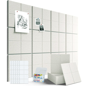 DQQKMM 48" x 36" Large Felt Bulletin Board 12 Pack, Sound Absorbing Panel Wall Organizer with 60 Adhesive Tabs & 60 Push Pins for Home , Office