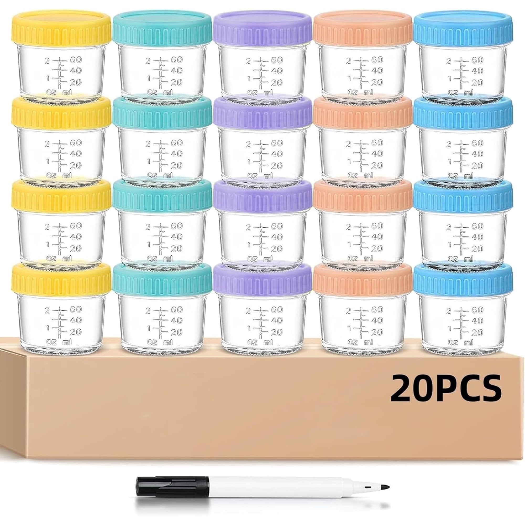 DQQKMM 20 Pack Glass Baby Food Storage Containers, 4oz/120ml Glass Baby Food Jars with Airtight Lids, Small Containers Freezer Storage with Airtight Lids Leak Proof for Baby Food
