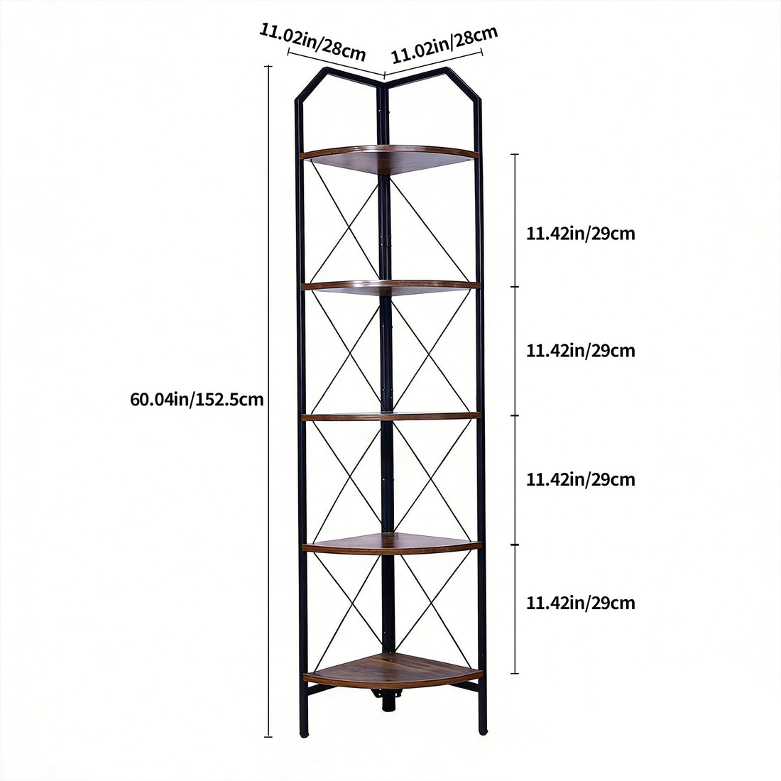 DQQKMM 5 Tier Corner Shelf, Corner Bookshelf for Living Room, Open Corner Shelves for Organization and Storage, Rustic Brown