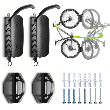 2 Pack Swivel Bike Wall Mount Rack, Adjustable Bike Wall Hanger, Holds Up to 66 lbs - Black