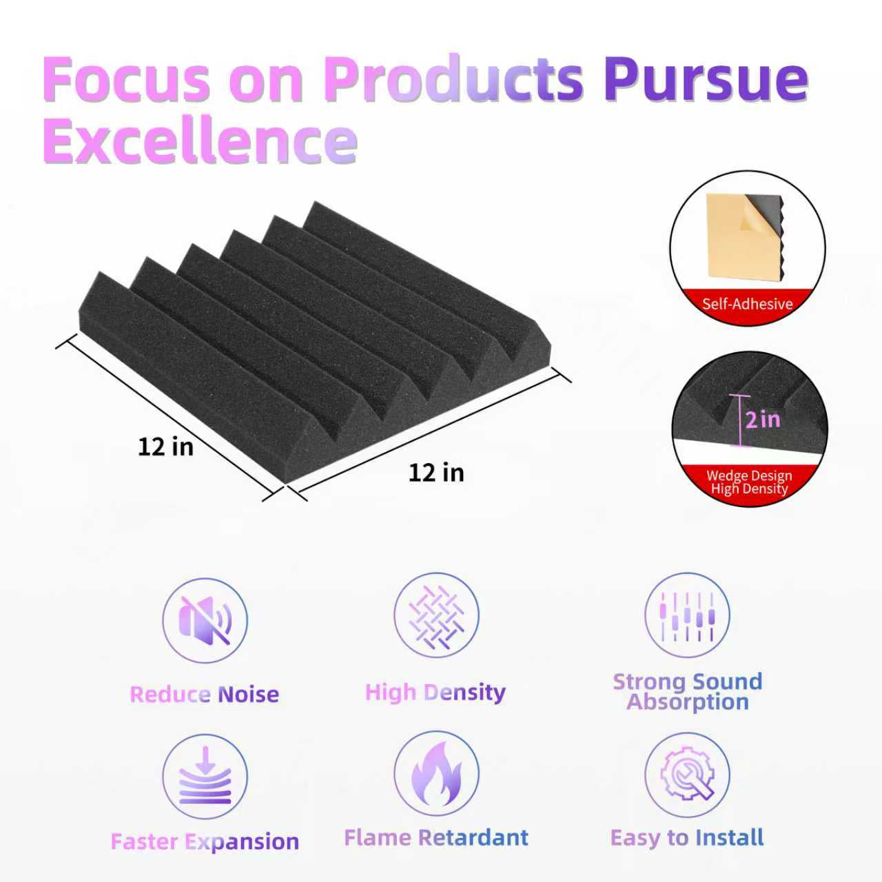 DQQKMM 24 Pack Sound Deadening Panels,12"X12"X2" Acoustic Sound Panels, Noise Canceling Foam Wedge Panels