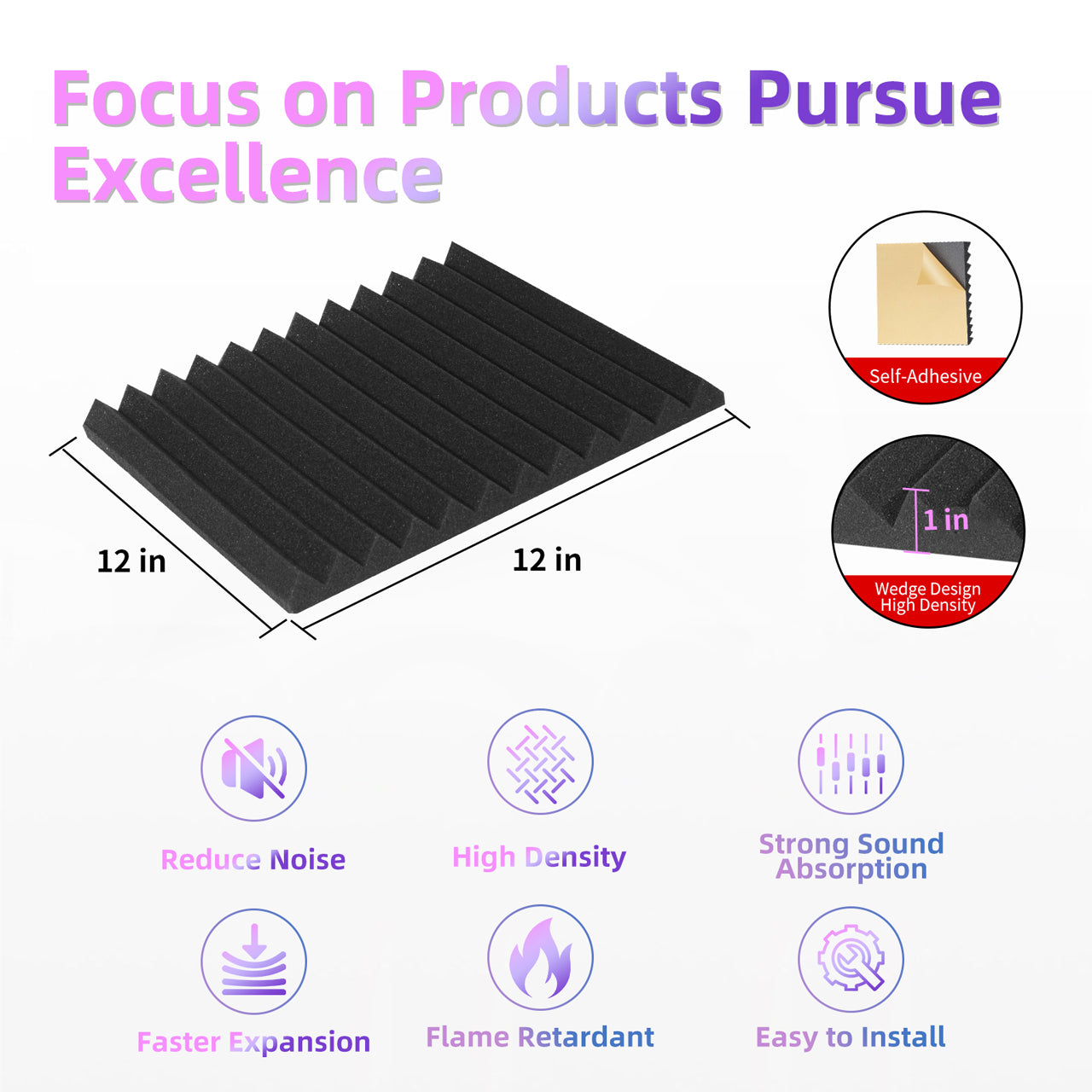 DQQKMM 24 Pack Sound Deadening Panels,12"X12"X1" Acoustic Sound Panels, Noise Canceling Foam Wedge Panels