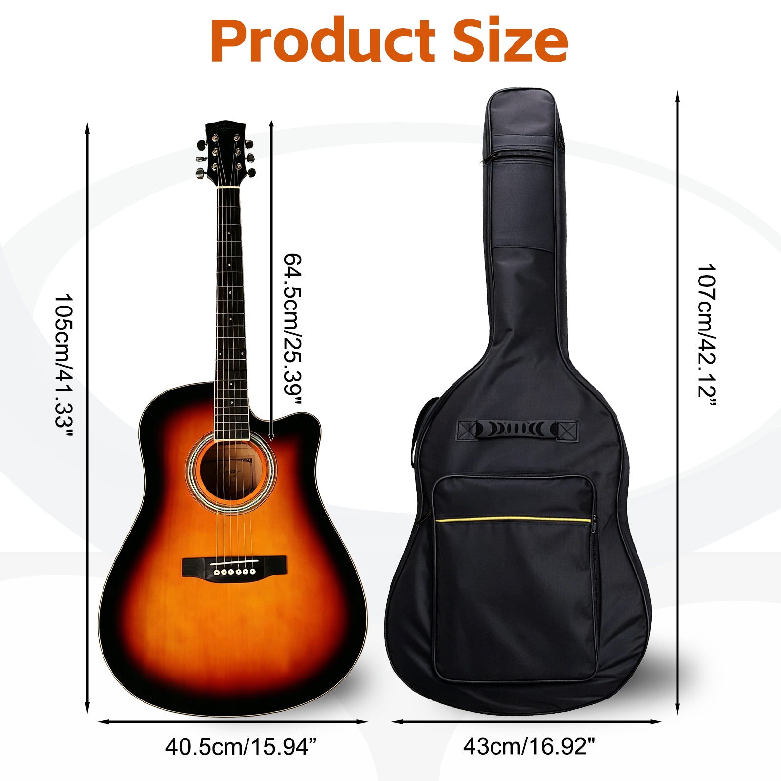 DQQKMM 41" Full-Size Cutaway Acoustic Guitar Kit for Adults & Beginners, Dreadnought Wooden Guitar Bundle with Gig Bag, Tuner, Capo, Strings & More, Sunburst Right-Handed