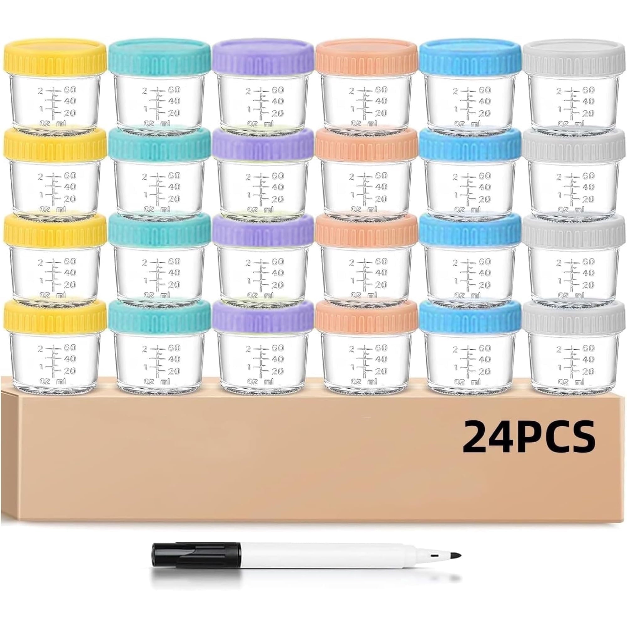 DQQKMM 24 Pack Glass Baby Food Storage Containers, 4oz Baby Food Jars with Airtight Lids, Small Containers Freezer Storage with Airtight Lids Leak Proof for Baby Food