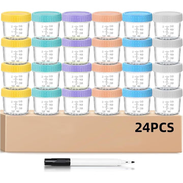 DQQKMM 24 Pack Glass Baby Food Storage Containers, 4oz Baby Food Jars with Airtight Lids, Small Containers Freezer Storage with Airtight Lids Leak Proof for Baby Food