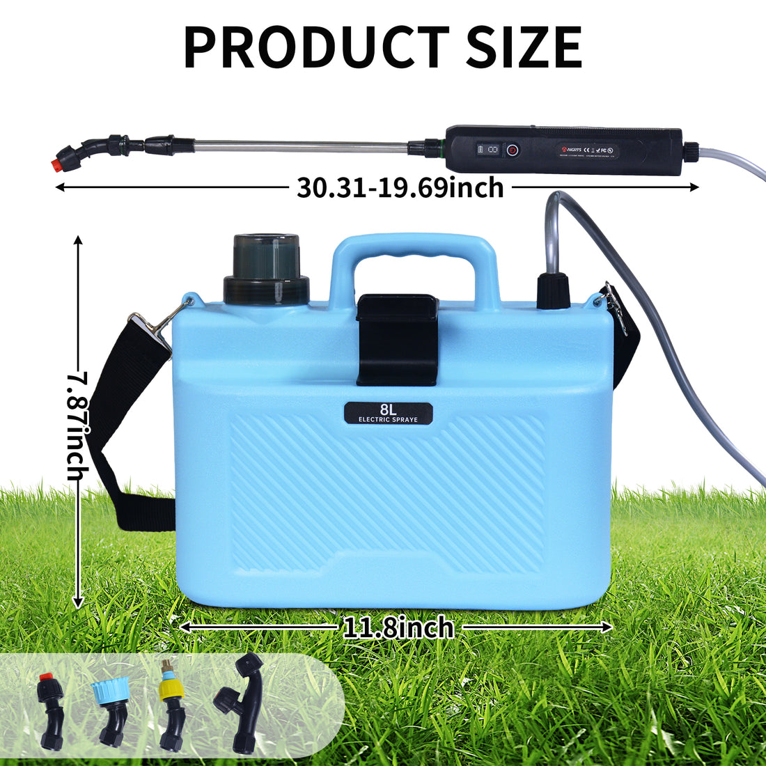 DQQKMM 8L Rechargeable Electric Sprayer, 2000mAh Battery, Digital Display, 3 Speeds, 4 Nozzles & Telescopic Wand for Lawn, Garden Cleaning