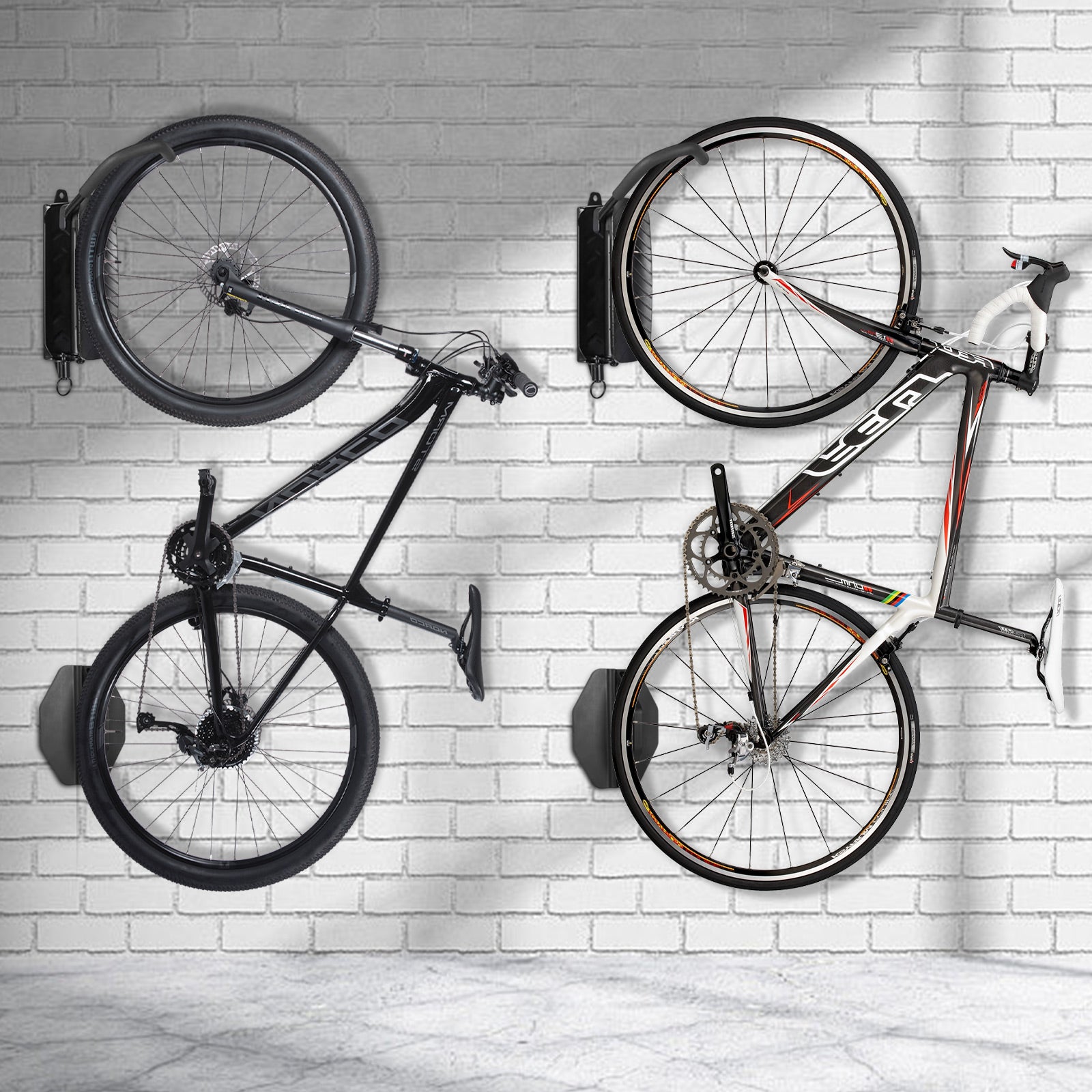 2 Pack Swivel Bike Wall Mount Rack, Adjustable Bike Wall Hanger, Holds Up to 66 lbs - Black