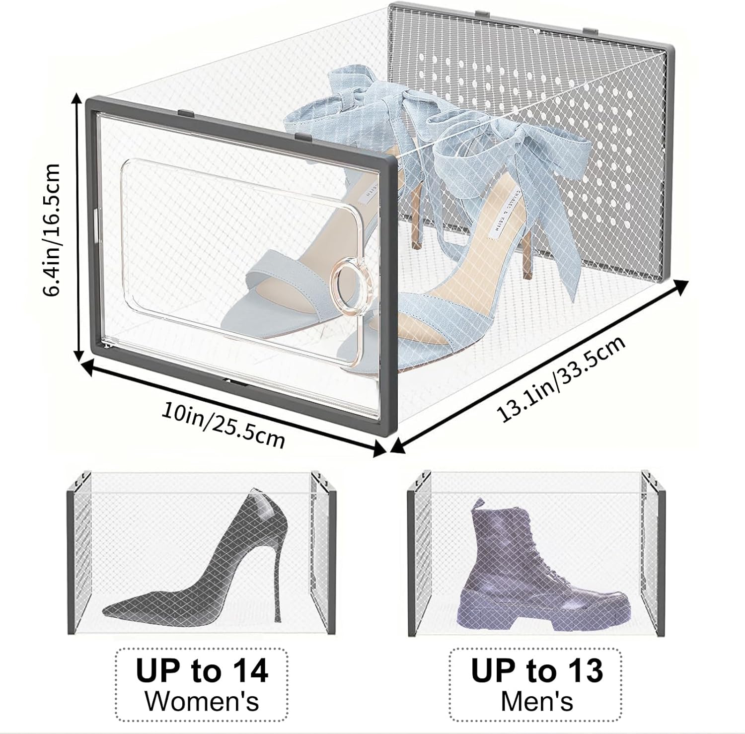 DQQKMM 15-Pack XXL Shoe Storage Box, Clear Shoe box Plastic Stackable Shoe Organizer for Closet, Space Saving Foldable Shoe Rack Sneaker Container Bin Holder(gray)