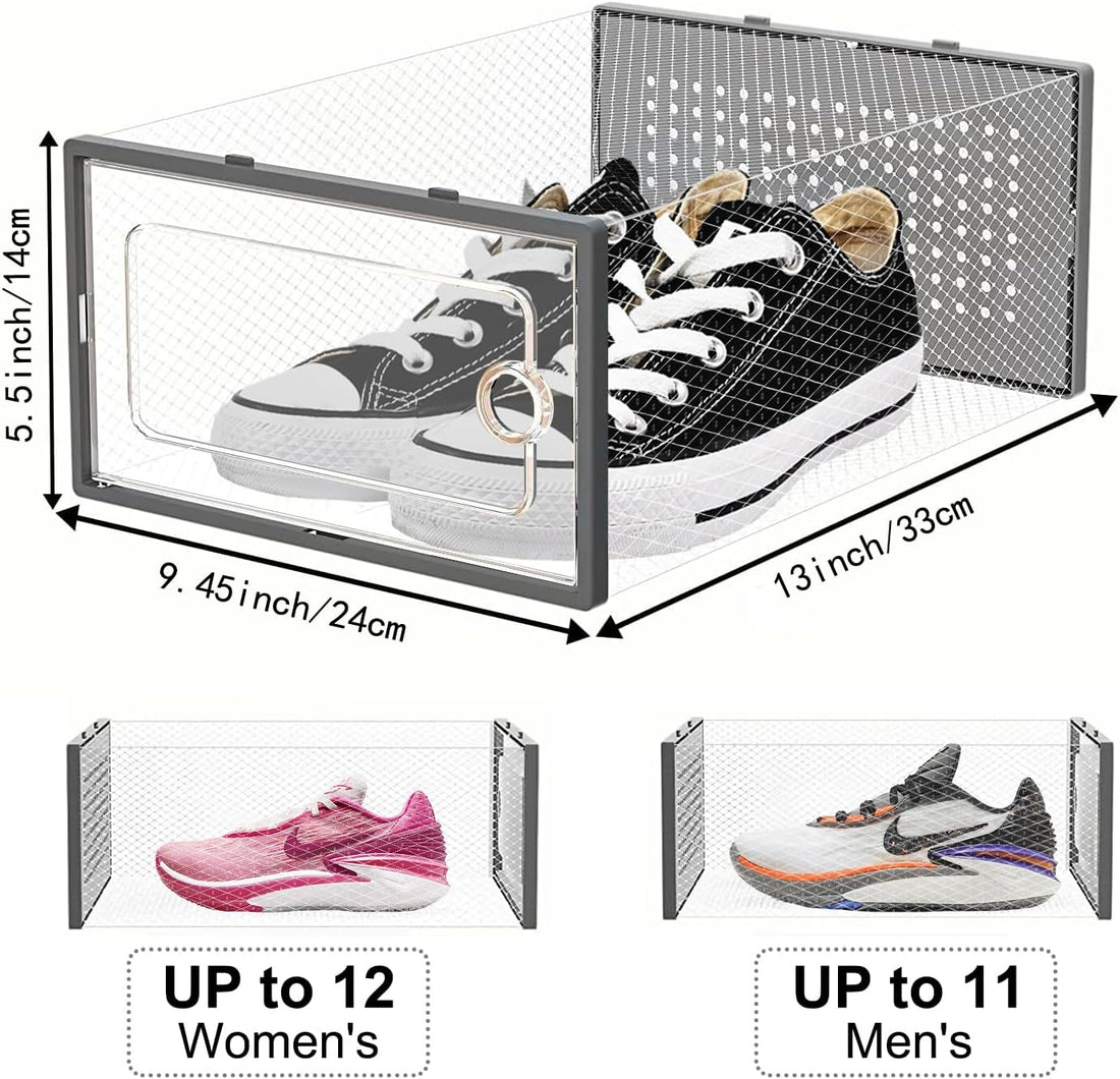 DQQKMM 12-Pack XL Shoe Storage Box, Clear Shoe box Plastic Stackable Shoe Organizer for Closet, Space Saving Foldable Shoe Rack Sneaker Container Bin Holder(gray)