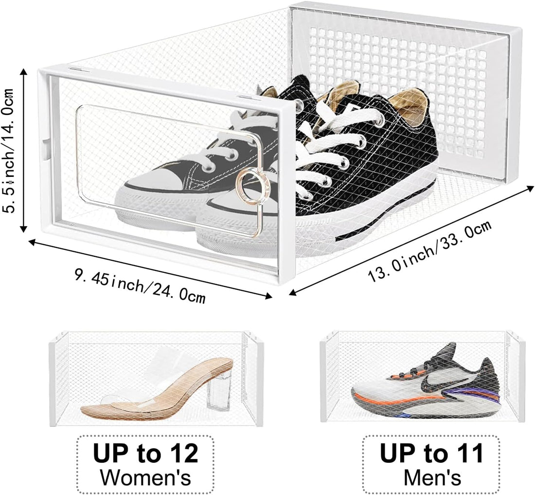 DQQKMM 15-Pack XL Shoe Storage Box, Clear Shoe box Plastic Stackable Shoe Organizer for Closet, Space Saving Foldable Shoe Rack Sneaker Container Bin Holder(white)