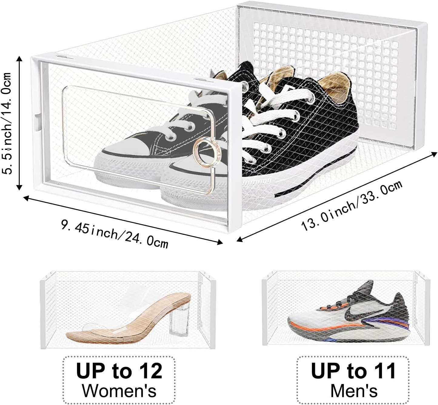 DQQKMM 15-Pack XL Shoe Storage Box, Clear Shoe box Plastic Stackable Shoe Organizer for Closet, Space Saving Foldable Shoe Rack Sneaker Container Bin Holder(white)