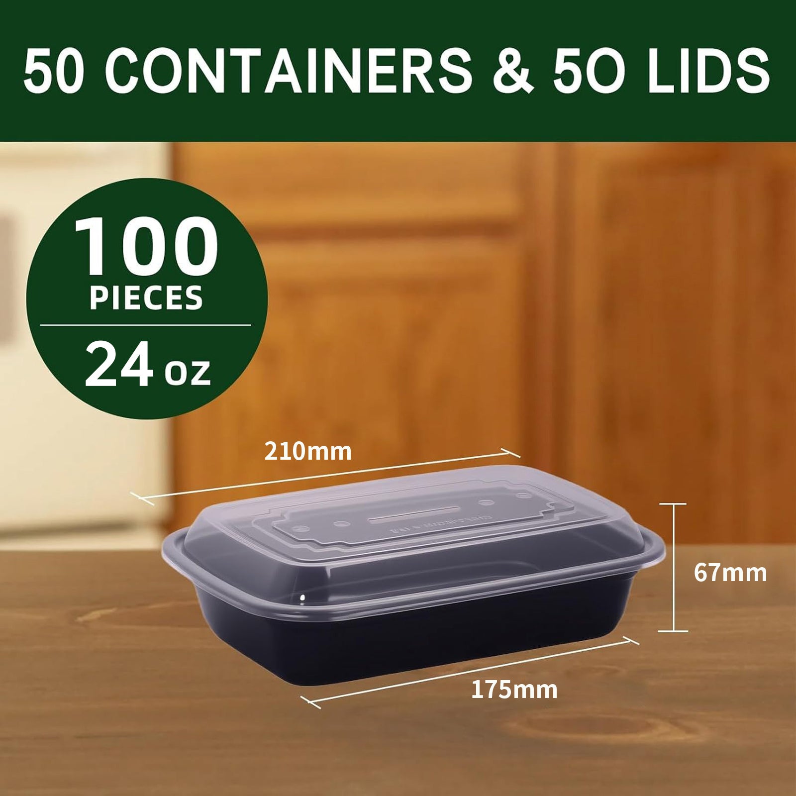 DQQKMM 50 Packs Black meal prep containers reusable,food containers with lids,to go container(24 oz)