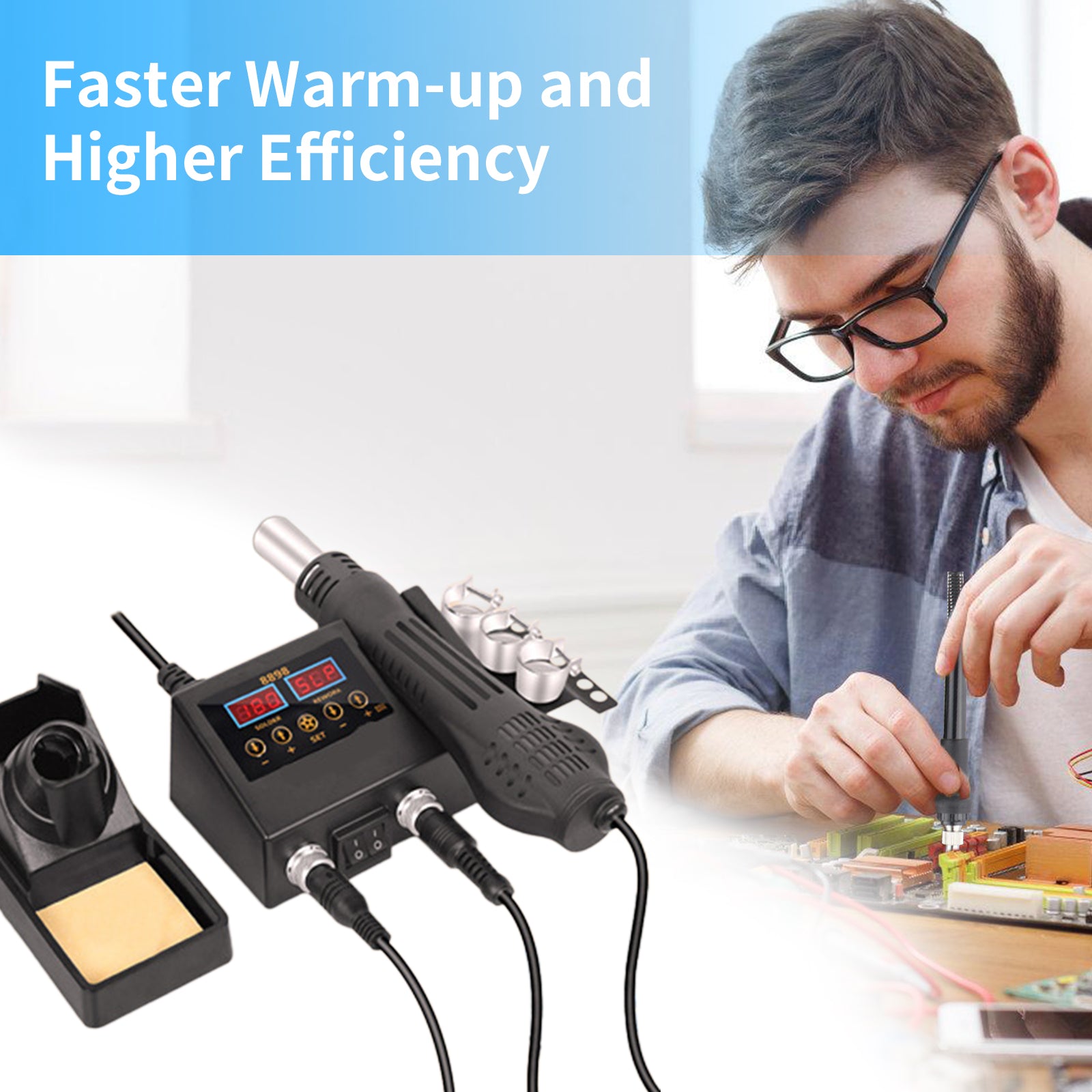 DQQKMM Soldering Iron Station, 2-in-1 Soldering Station Kit, Digital Soldering Station