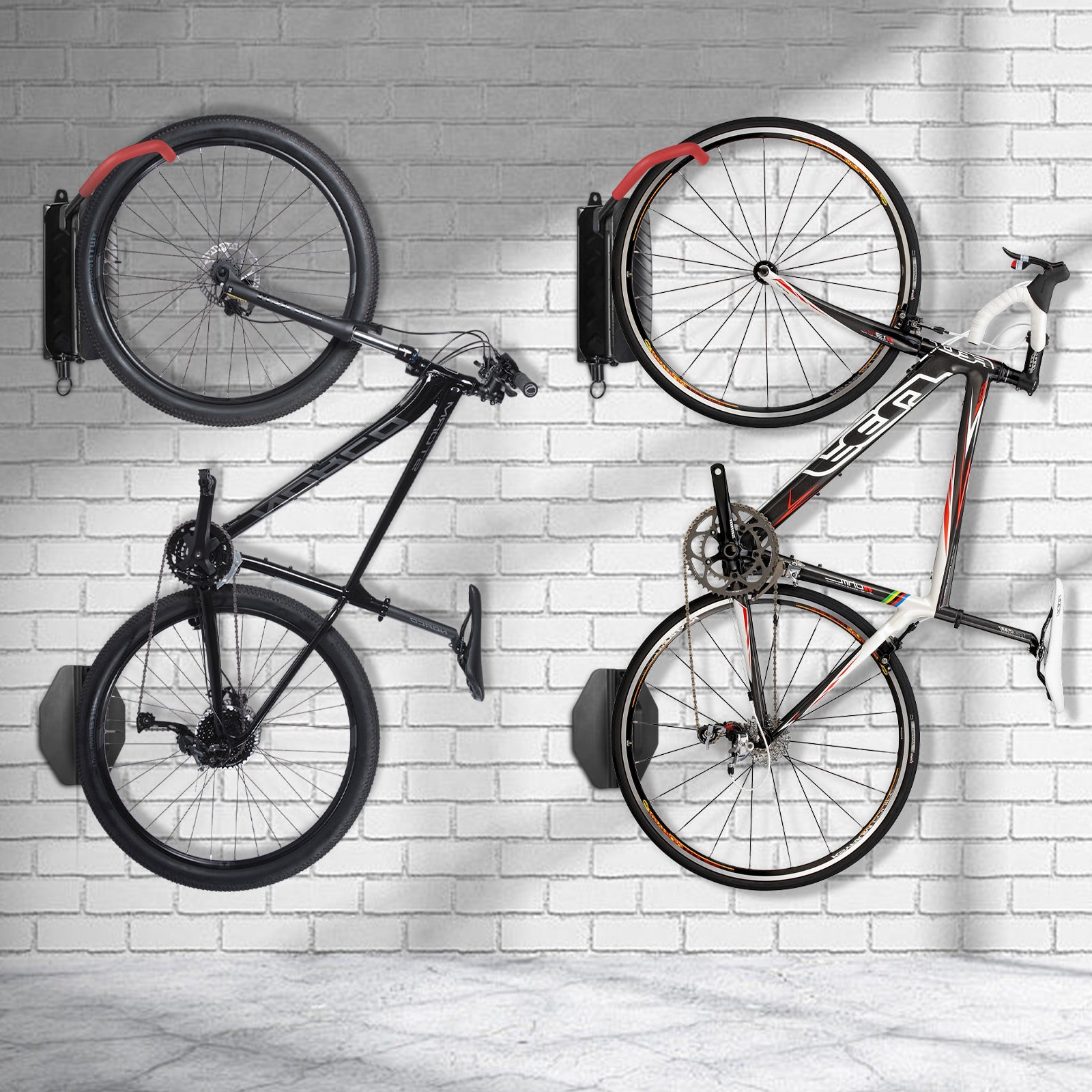 2 Pack Swivel Bike Wall Mount Rack, Adjustable Bike Wall Hanger, Holds Up to 66 lbs - Red
