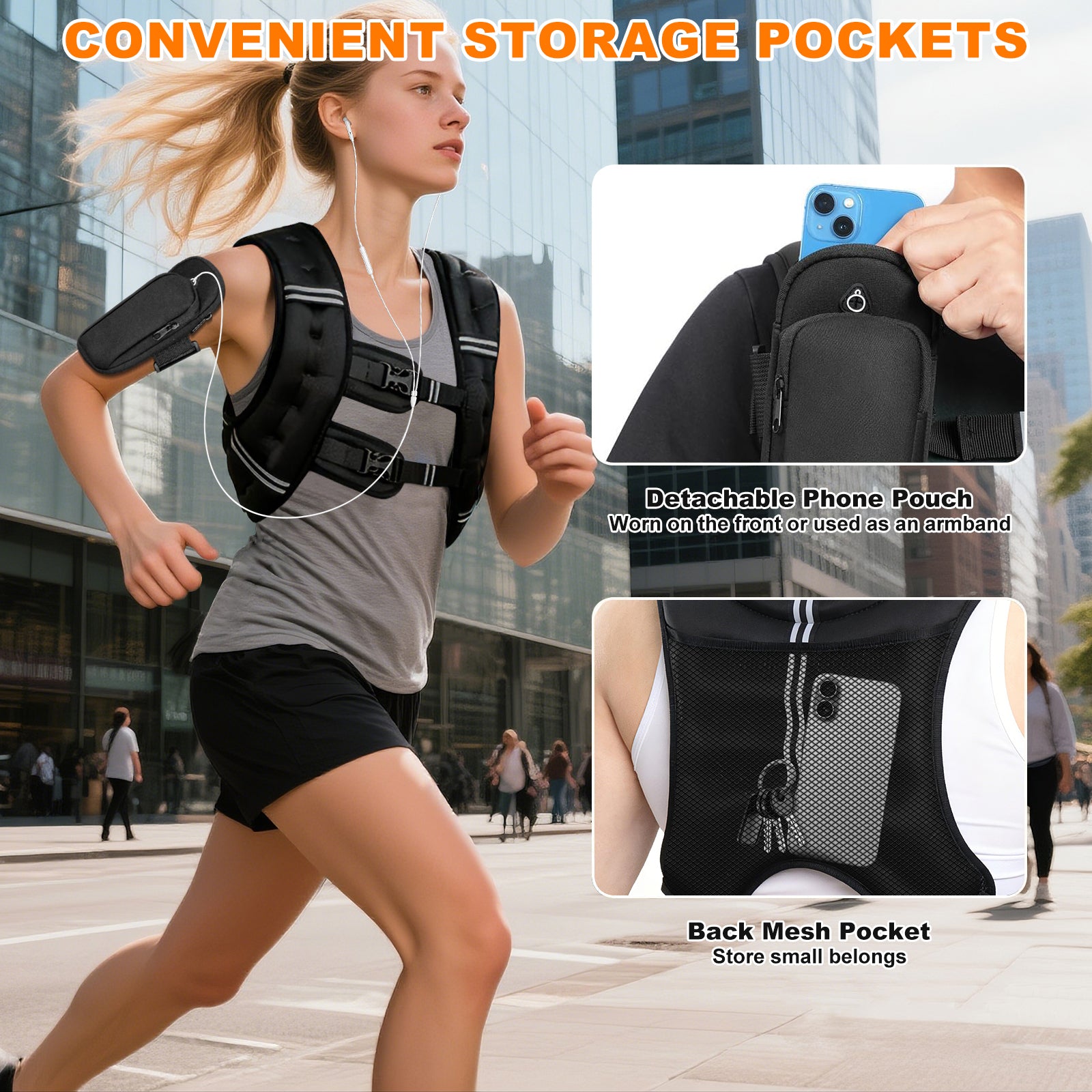 DQQKMM Adjustable Weighted Vests, 11lb Strength Training Weight Vests with Detachable Phone Pouch for Workout Vest