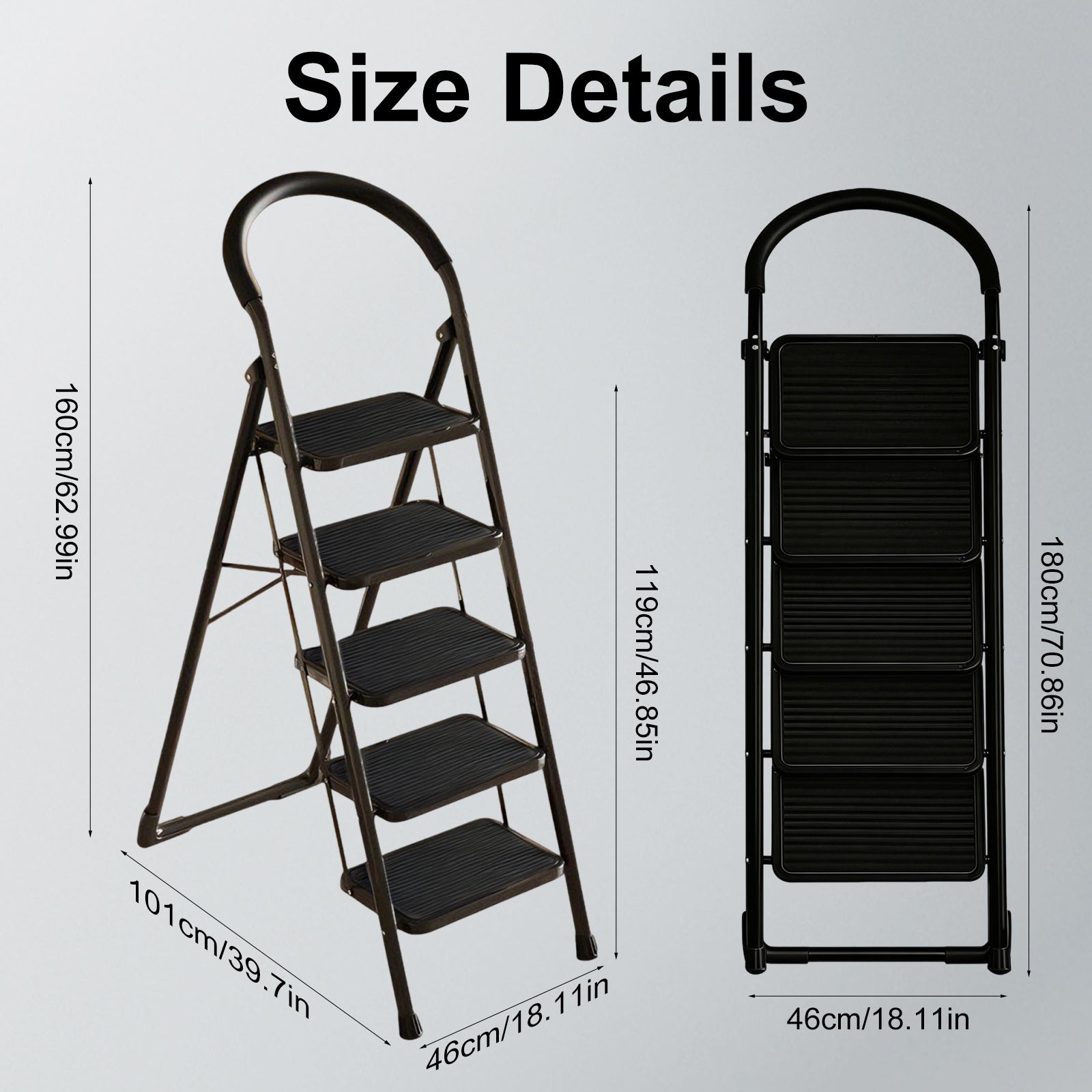 DQQKMM 5 Step Ladder, Folding Step Stool With Extra Wide Anti-Slip Pedal 330 Lbs Capacity (Black)
