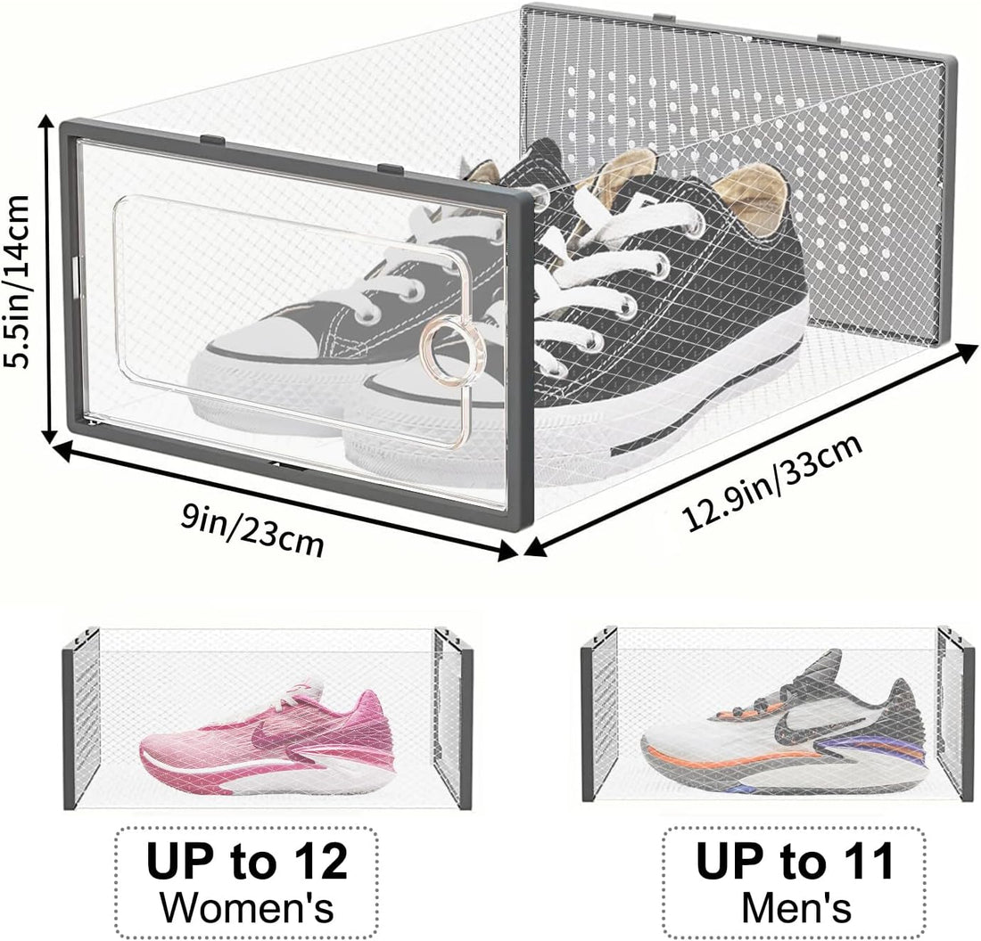 DQQKMM 15-Pack XL Shoe Storage Box, Clear Shoe box Plastic Stackable Shoe Organizer for Closet, Space Saving Foldable Shoe Rack Sneaker Container Bin Holder(gray)
