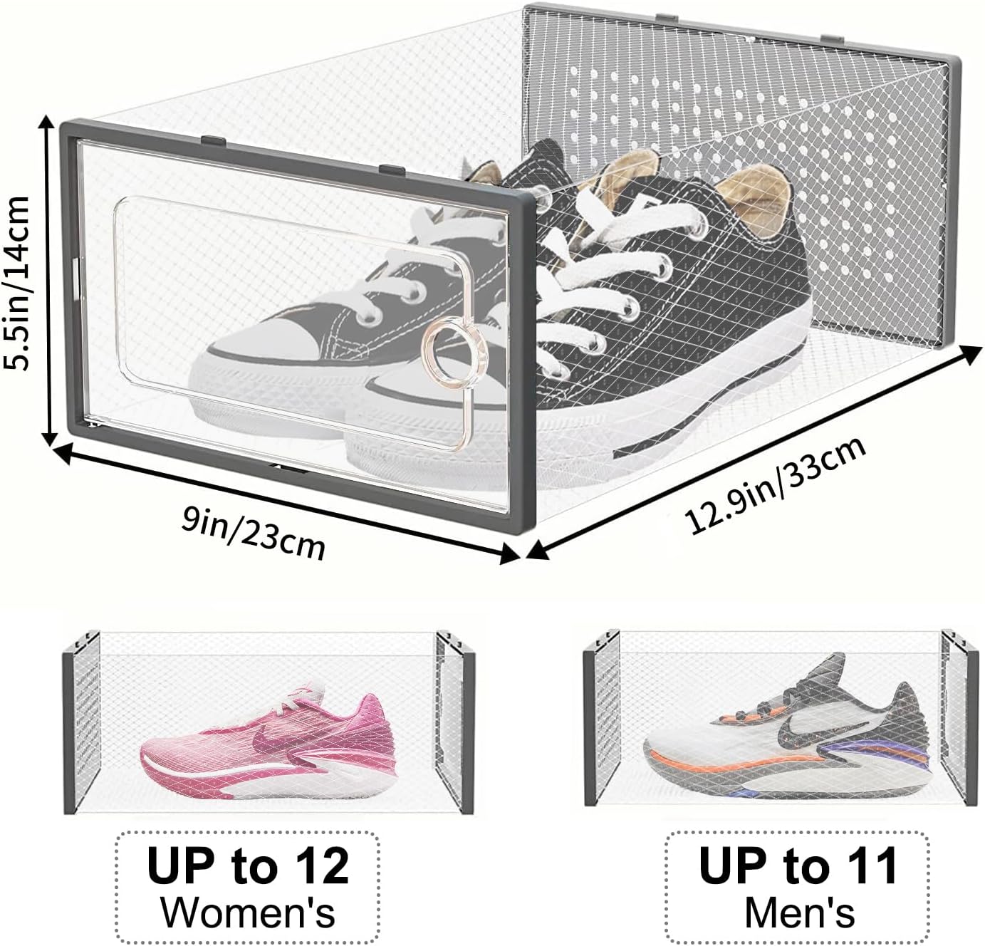 DQQKMM 15-Pack XL Shoe Storage Box, Clear Shoe box Plastic Stackable Shoe Organizer for Closet, Space Saving Foldable Shoe Rack Sneaker Container Bin Holder(gray)