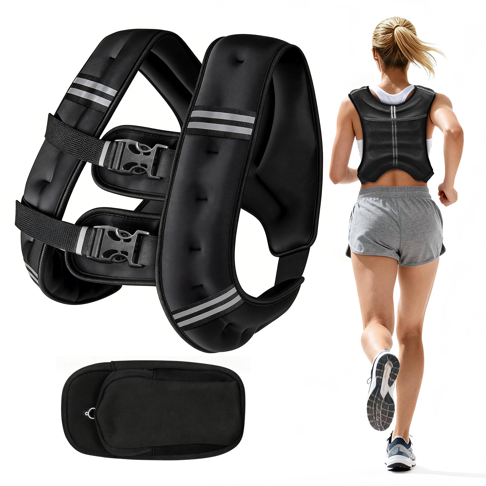 DQQKMM Adjustable Weighted Vests, 8kg Strength Training Weight Vests with Detachable Phone Pouch for Workout Vest