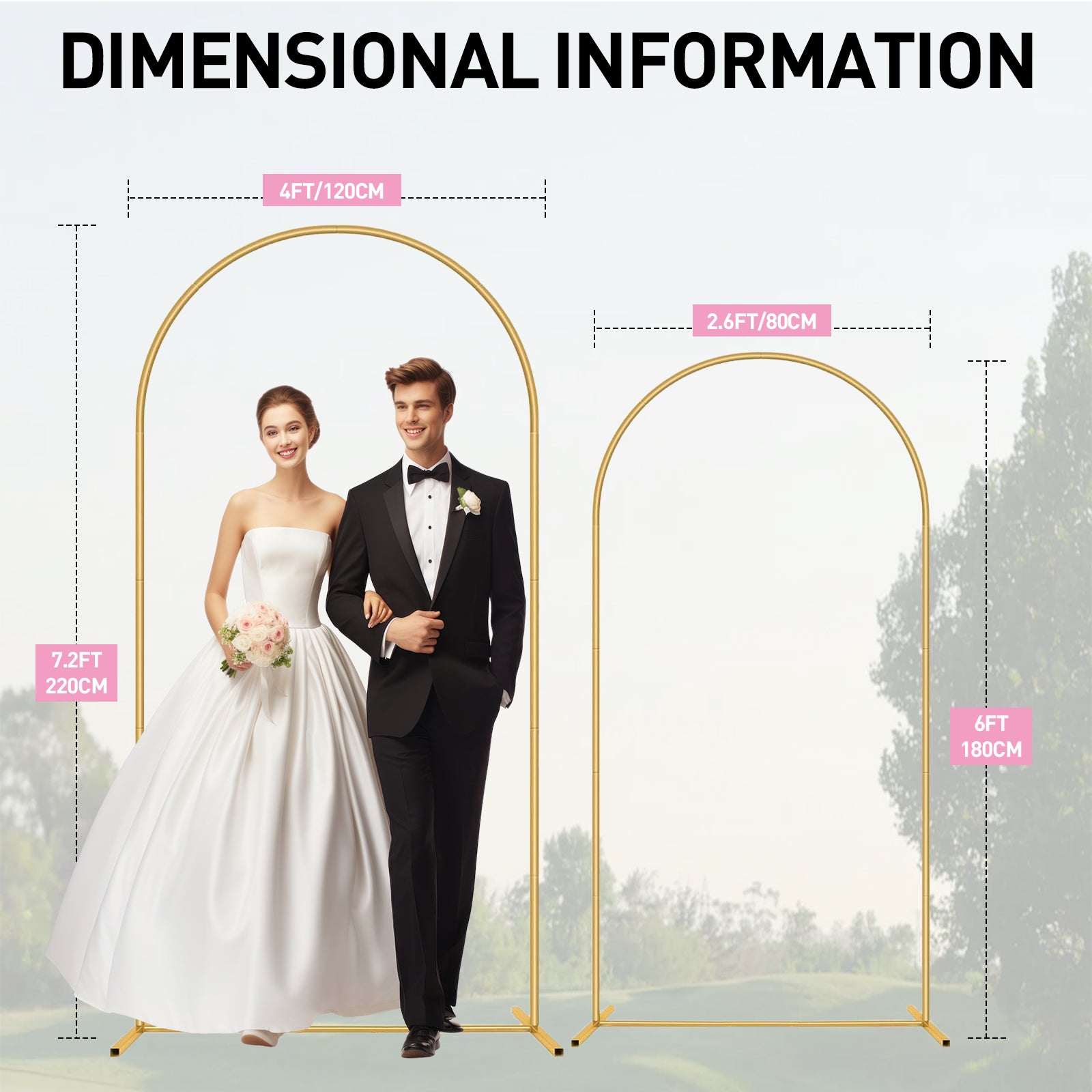 Metal Arch Backdrop Stand 7.2FT, 6FT Set of 2 Gold Wedding Arch Stand with Stable Base,Balloon Backdrop Stand for Wedding Ceremony Birthday Party Bridal Baby Shower Banquet Decoration.