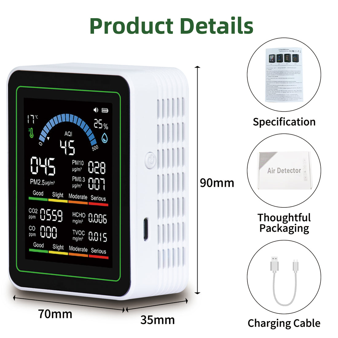 DQQKMM 10-in-1 Air Quality Monitor, Portable Smart Air Quality Tester with Beep Alarms, Real-Time Detection for Home, Office, Car & Pet Areas