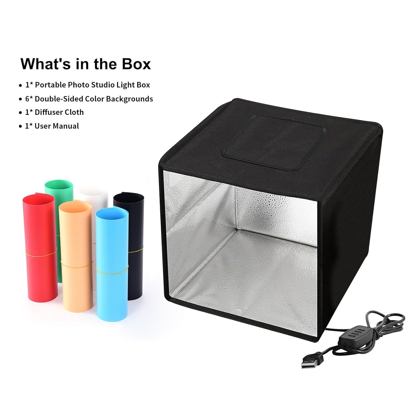 Portable Photo Studio Light Box, 40x40CM Photo Light Box with Ring Colour Change Light, Professional Dimmable Phto Tent Kit with 120 LEDs& 6 Kinds Double-Sided Color Backgrounds
