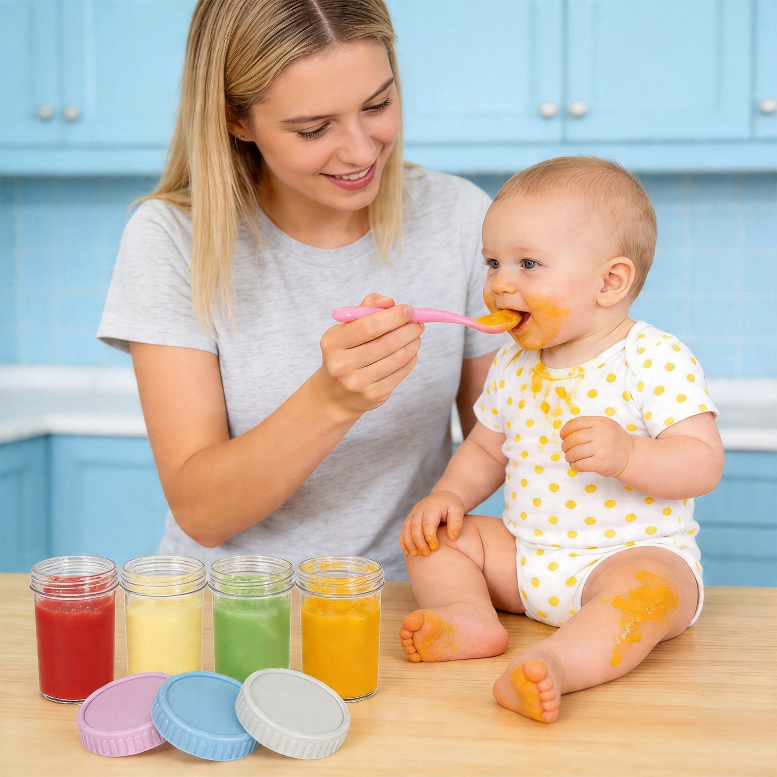 DQQKMM 6 Pack Glass Baby Food Storage Containers, 8oz/236ml Glass Baby Food Jars with Airtight Lids, Small Containers Freezer Storage with Airtight Lids Leak Proof for Baby Food