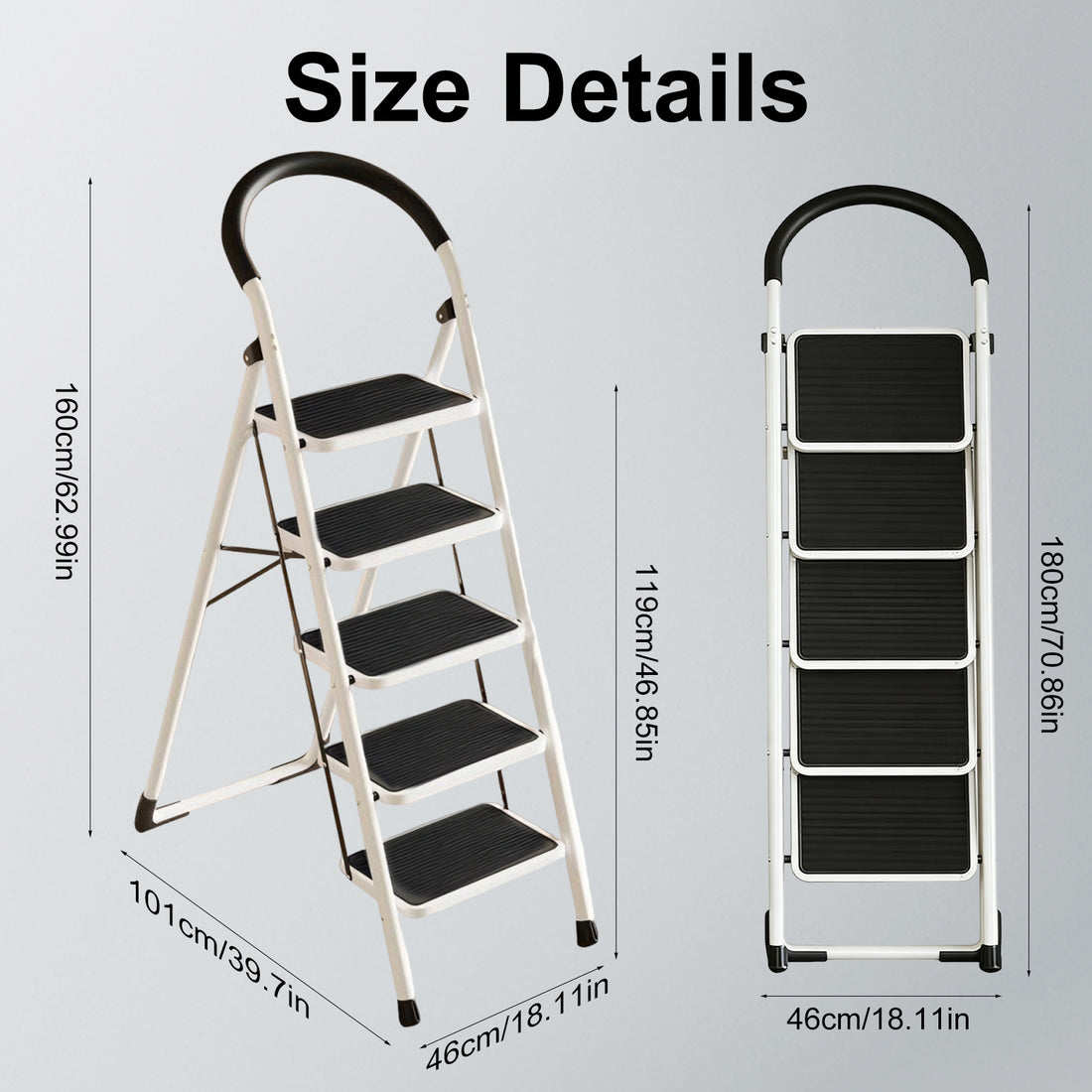 DQQKMM 5 Step Ladder, Folding Step Stool With Extra Wide Anti-Slip Pedal 330 Lbs Capacity (White)
