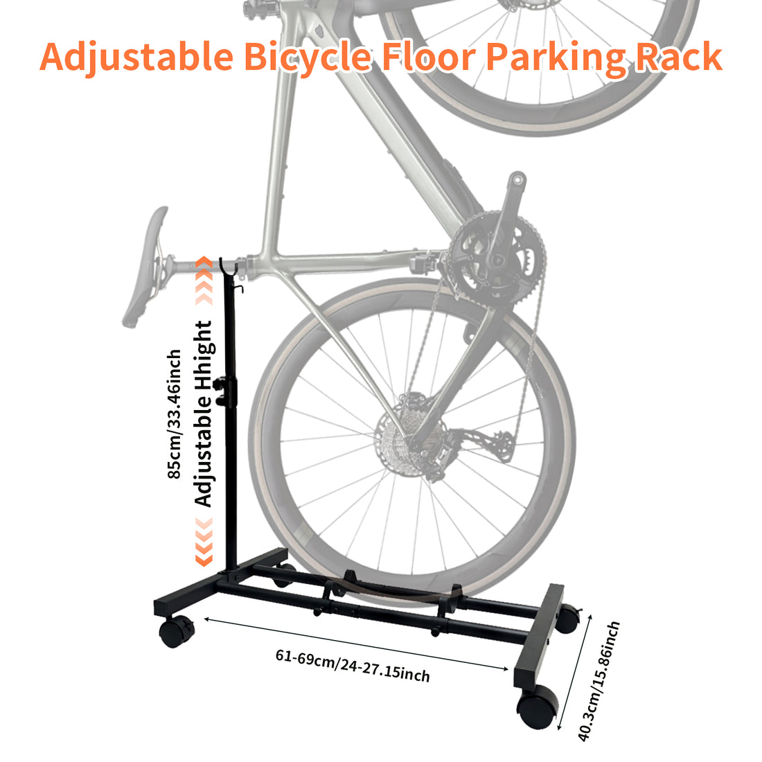 DQQKMM Vertical Bike Stand Movable with Casters, Freestanding Indoor Bike Storage Rack Upright Bicycle Floor Stand Indoor Bike Holder with Adjustable Height for Garage & Apartment