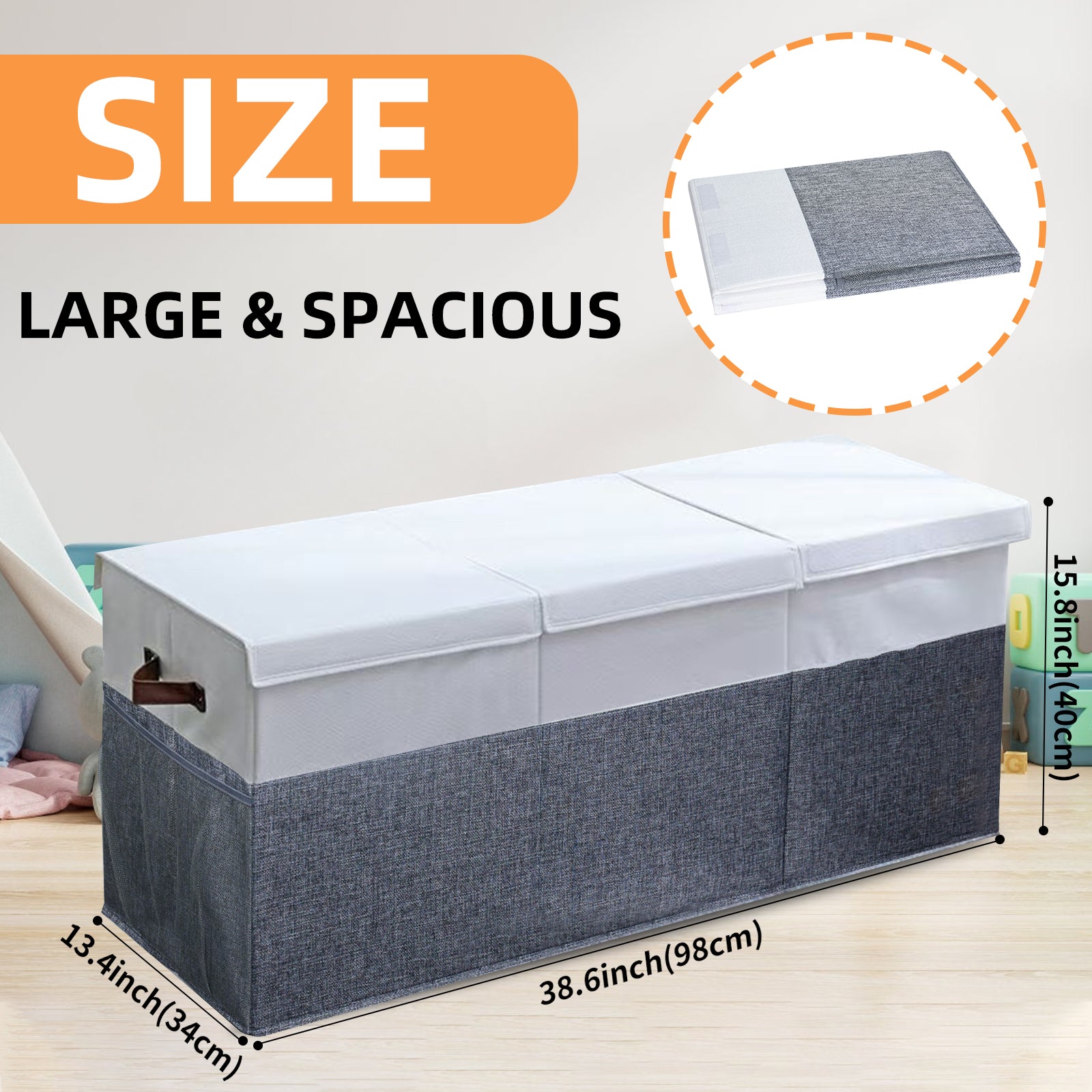 DQQKMM Toy Boxes for Kids, 150L Large Collapsible Storage Bins for Toys,Toy Chests & Organizers，Gray