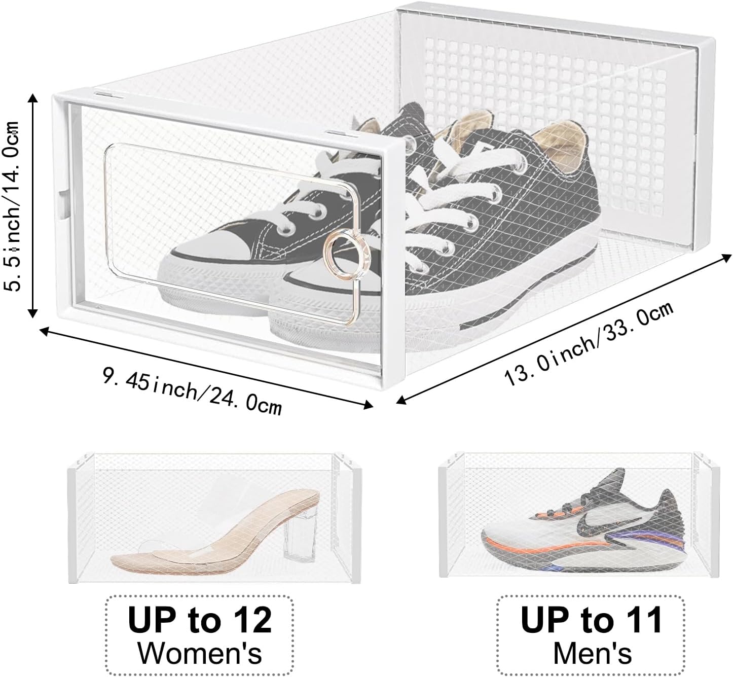 DQQKMM 12-Pack XL Shoe Storage Box, Clear Shoe box Plastic Stackable Shoe Organizer for Closet, Space Saving Foldable Shoe Rack Sneaker Container Bin Holder(white)