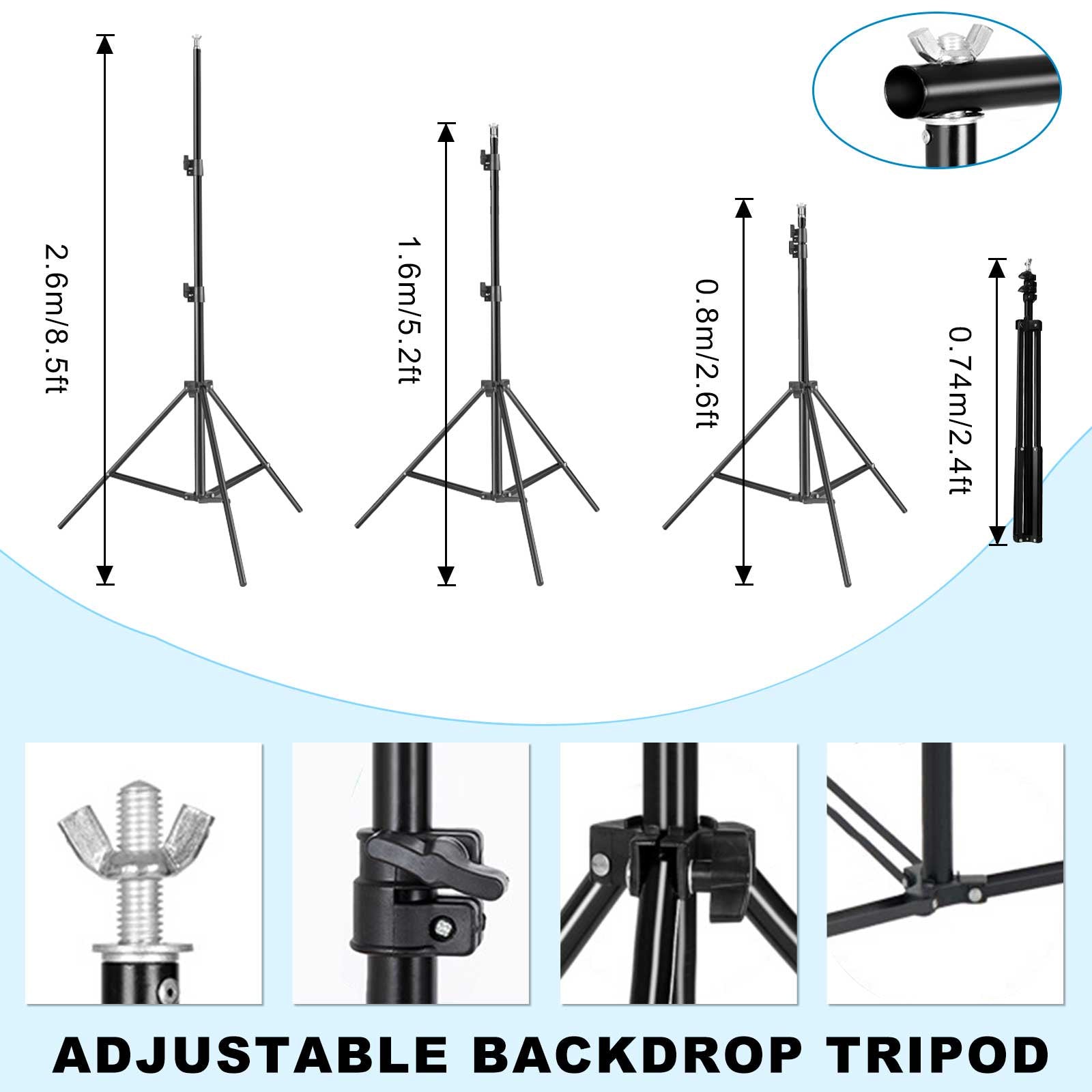 DQQKMM 10×8.5ft Backdrop Stand Kit,Adjustable Photography Studio Backdrop, 4 Crossbars, 6 Spring Clamps, 4 Backdrop Clips, 2 Sandbags and Carrying Bag for Studio Photography & Party Ceremony(2.6mX3m)